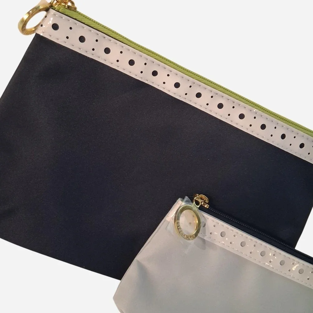 Womens Estee Lauder make up bag 2 piece bundle navy and baby blue pouches
